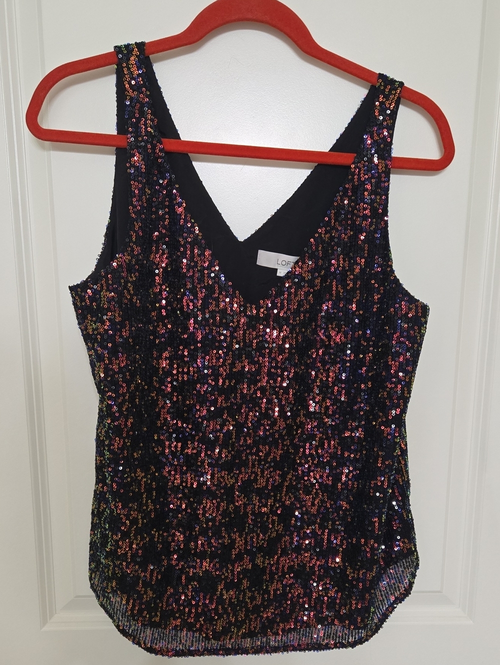 LOFT Black Sequin Camisole with Multicolor Iridescent Shine